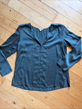 COS Women’s Teal Long-Sleeve V-Neck Blouse - Unbranded